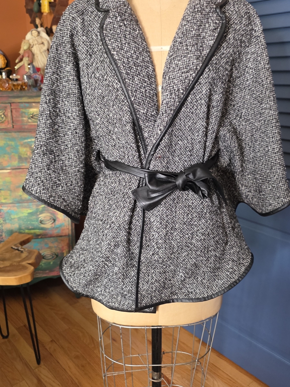 Last Kiss Black & White Tweed Blazer Jacket, Size XL